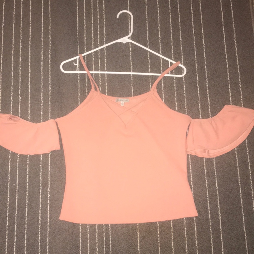 Pink off the shoulder top.